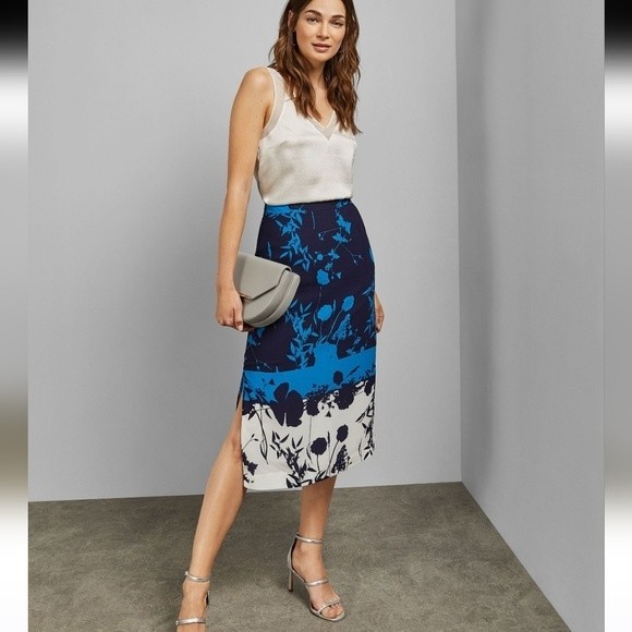 Ted Baker Seelah Bluebell Side Slit Midi Skirt Ted size 1-US 0-2 new with tag - Picture 1 of 17